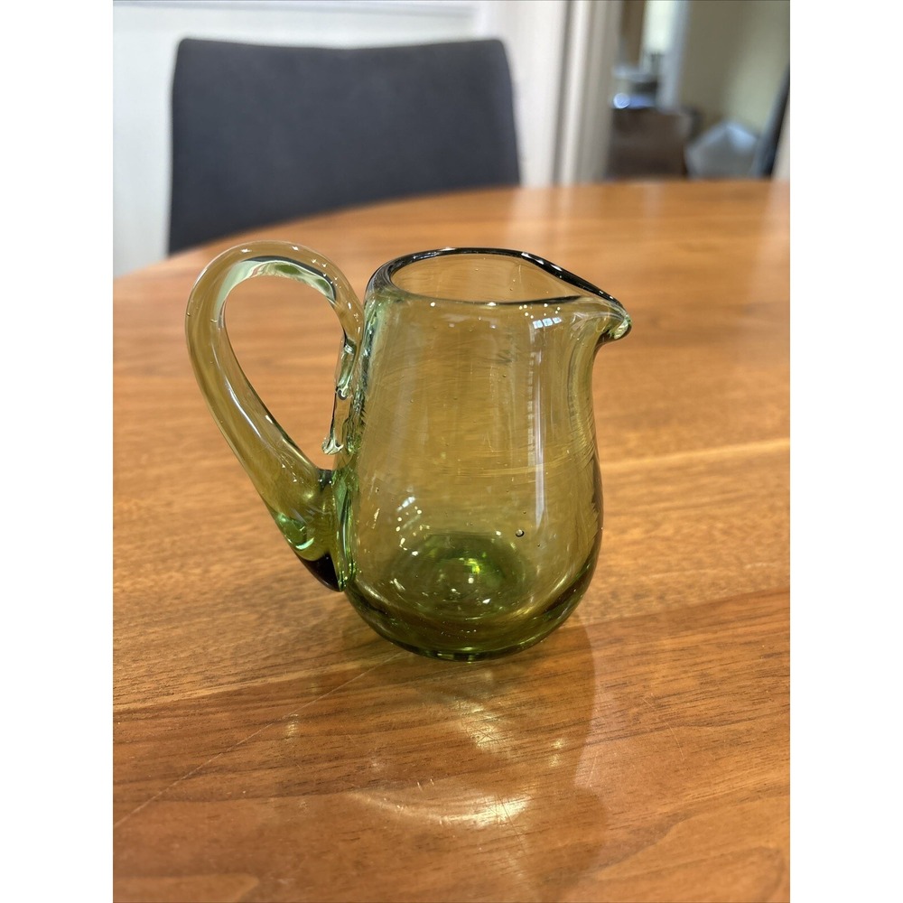 Free‎ Blown Avocado Green Glass Mini Pitcher Jug
